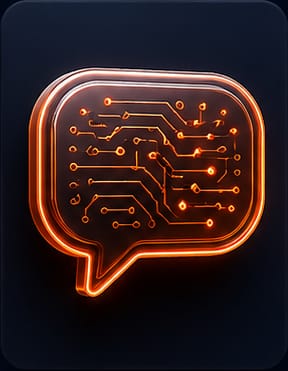 Chat bubble made of glowing orange circuit lines