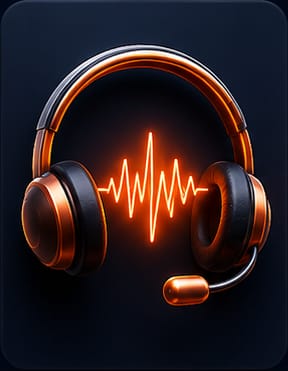 Headset with a glowing orange voice waveform