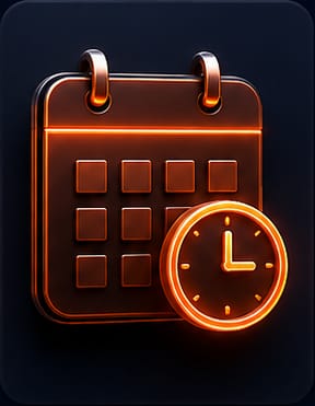 Calendar with a glowing orange clock