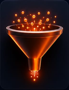 Glowing orange funnel filled with lead icons