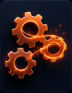 Three interlocking orange gears