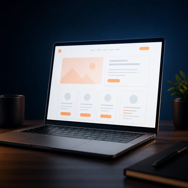 Laptop on a desk showing a clean business website